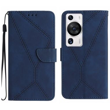 Peňaženkové kožené puzdro Stitching na Huawei P60 Pro – Modrá