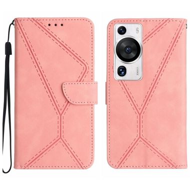 Peňaženkové kožené puzdro Stitching na Huawei P60 Pro – Ružová