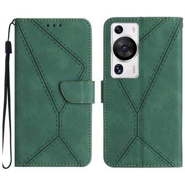 Peňaženkové kožené puzdro Stitching na Huawei P60 Pro – Zelená