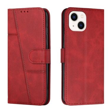 Peňaženkové kožené puzdro Stitching na iPhone 14 Plus - Červená