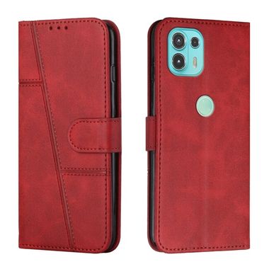 Peňaženkové kožené puzdro Stitching na Motorola Edge 20 Lite - Červená