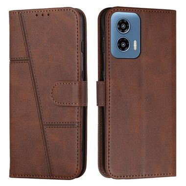 Peňaženkové kožené puzdro Stitching na Motorola Moto G34 5G - Hnedá