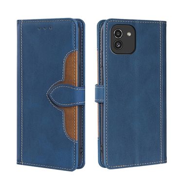 Peňaženkové kožené puzdro STITCHING na Samsung Galaxy A03 – Modrá