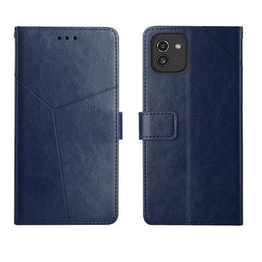 Peňaženkové kožené puzdro Y STITCHING na Samsung Galaxy A03 – Modrá