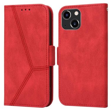 Peňaženkové kožené puzdro STRIPE na iPhone 14 - Červená