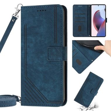 Peňaženkové kožené puzdro Stripe na Motorola Edge 30 Fusion - Modrá