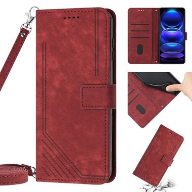 Peňaženkové kožené puzdro Stripe Pattern na Xiaomi Redmi Note 10/10S - Červená