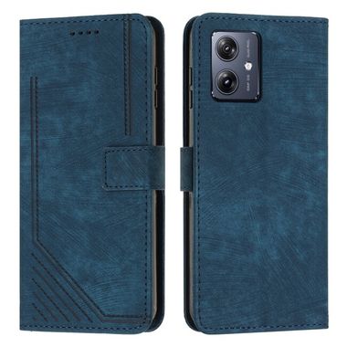 Peňaženkové kožené puzdro Stripe Pattern Skin Feel na Moto G54 5G / G54 5G Power Edition - Modrá