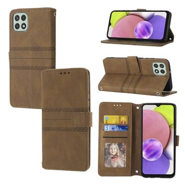 Peňaženkové kožené puzdro STRIPED na Samsung Galaxy A03 – Hnedá