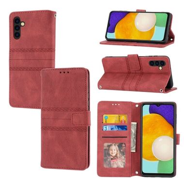 Peňaženkové kožené puzdro STRIPES na Samsung Galaxy A14 4G/5G – Červená