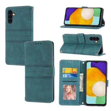 Peňaženkové kožené puzdro STRIPES na Samsung Galaxy A14 4G/5G – Tmavozelená