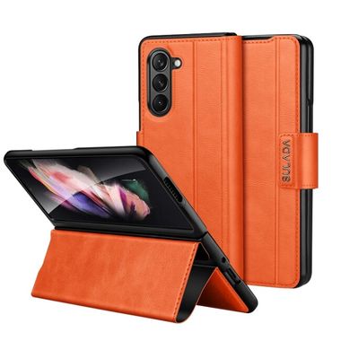 Peňaženkové kožené puzdro SULADA Snap na Samsung Galaxy Z Fold5 - Oranžová
