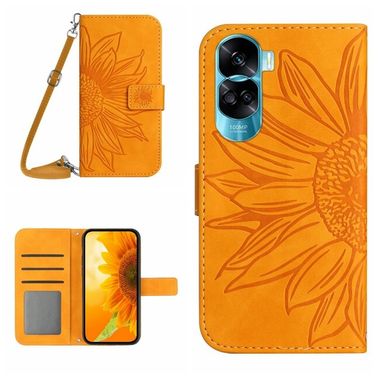 Peňaženkové kožené puzdro Sun Flower na Honor 90 Lite - Žltá