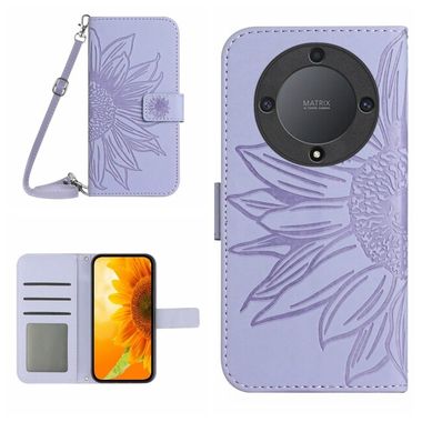 Peňaženkové kožené puzdro Sun Flower na Honor Magic5 Lite - Fialová