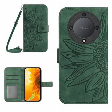 Peňaženkové kožené puzdro Sun Flower na Honor Magic5 Lite - Zelená