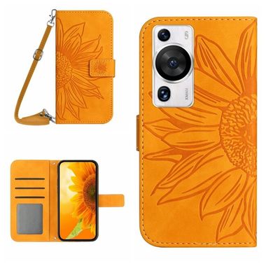 Peňaženkové kožené puzdro SUN FLOWER na Huawei P60 Pro - Žltá