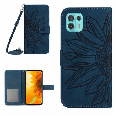 Peňaženkové kožené puzdro Sun Flower na Motorola Edge 20 Lite - Inky Blue