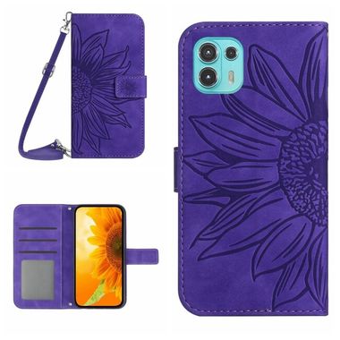 Peňaženkové kožené puzdro Sun Flower na Motorola Edge 20 Lite - Tmavo Fialová