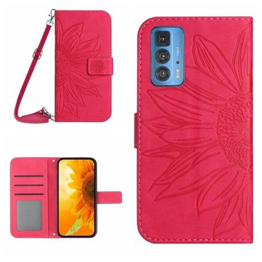 Peňaženkové kožené puzdro SUN FLOWER na Motorola Edge 20 Pro - Rose Red
