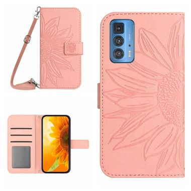 Peňaženkové kožené puzdro SUN FLOWER na Motorola Edge 20 Pro - Ružová