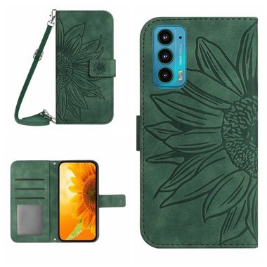 Peňaženkové kožené puzdro SUN FLOWER na Motorola Edge 20 - Zelená