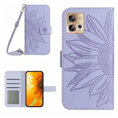 Peňaženkové kožené puzdro Sun Flower na Motorola Edge 30 Fusion - Fialová