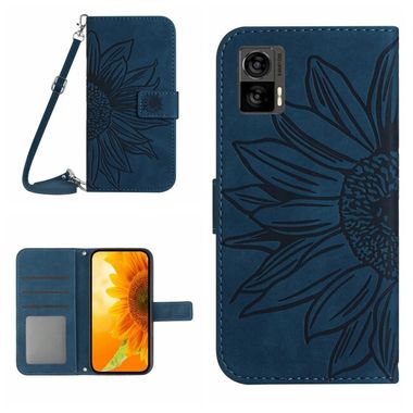Peňaženkové kožené puzdro Sun Flower na Motorola Edge 30 Neo - Atramentovo modrá