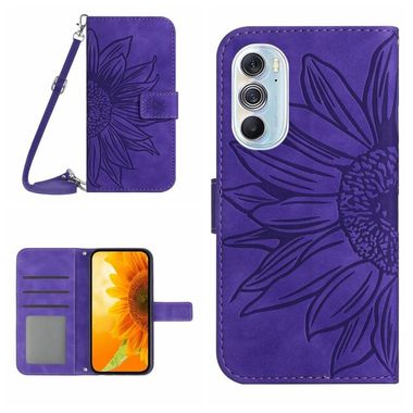 Peňaženkové kožené puzdro Sun Flower na Motorola Edge 30 Pro - Tmavo fialová