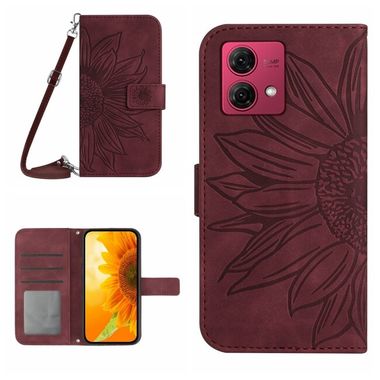 Peňaženkové kožené puzdro Sun Flower na Motorola Edge 40 Neo - Vínovo červená