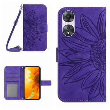 Peňaženkové kožené puzdro Sun Flower na Oppo A58 5G - Tmavo fialová