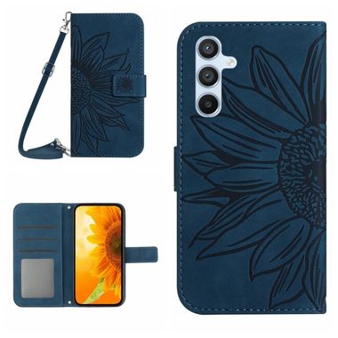 Peňaženkové kožené puzdro Sun Flower na Samsung Galaxy A24 - Atramentovo modrá