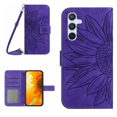 Peňaženkové kožené puzdro Sun Flower na Samsung Galaxy A24 - Tmavo fialová