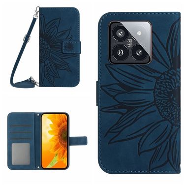 Peňaženkové kožené puzdro Sun Flower na Xiaomi 14 Pro - Atramentovo modrá