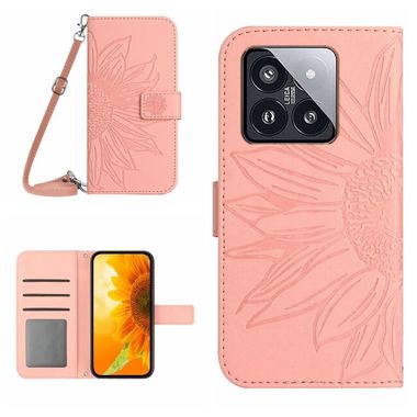 Peňaženkové kožené puzdro Sun Flower na Xiaomi 14 Pro - Ružová