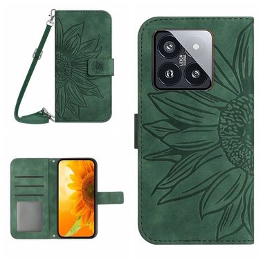 Peňaženkové kožené puzdro Sun Flower na Xiaomi 14 - Zelená