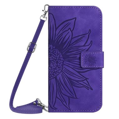 Peňaženkové kožené puzdro Sunflower Embossed na Galaxy A15 4G/ 5G - Tmavo fialová