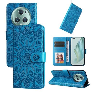 Peňaženkové kožené puzdro Sunflower na Honor Magic5 Pro - Modrá