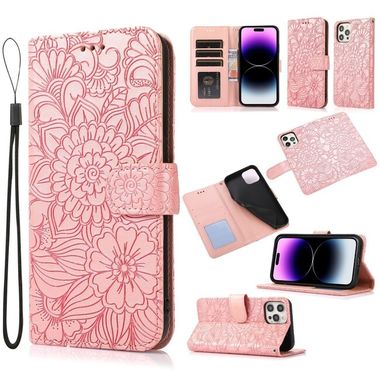 Peňaženkové kožené puzdro SUNFLOWER na iPhone 14 Pro Max - Ružovozlatá