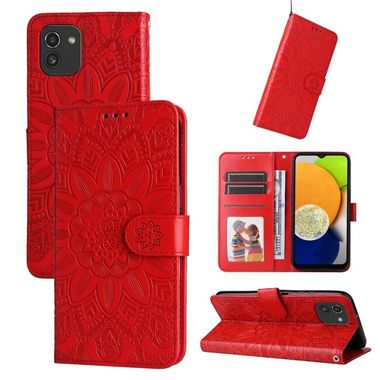 Peňaženkové kožené puzdro SUNFLOWER na Samsung Galaxy A03 – Červená
