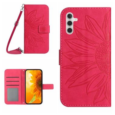 Peňaženkové kožené puzdro SUNFLOWER na Samsung Galaxy A04s – Ružovočervená