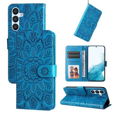 Peňaženkové kožené puzdro SUNFLOWER na Samsung Galaxy A34 5G – Modrá