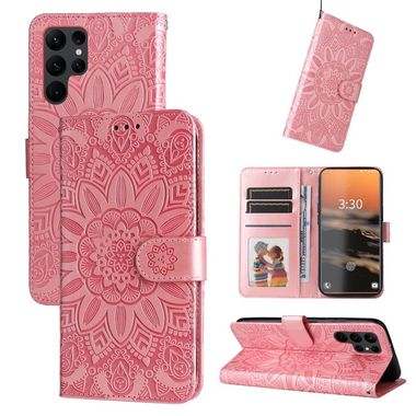 Peňaženkové kožené puzdro SUNFLOWER na Samsung Galaxy S23 Ultra 5G – Ružová