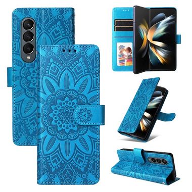 Peňaženkové kožené puzdro Sunflower na Samsung Galaxy Z Fold4 - Modrá