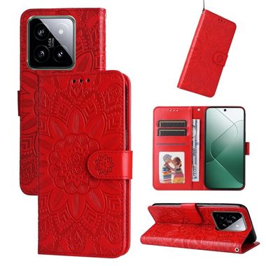 Peňaženkové kožené puzdro Sunflower na Xiaomi 14 - Červená