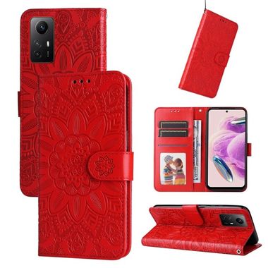 Peňaženkové kožené puzdro Sunflower na Xiaomi Redmi Note 12S - Červená
