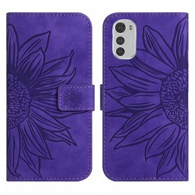 Peňaženkové kožené puzdro Sunflower Skin Feel na Moto E32 - Tmavo fialová