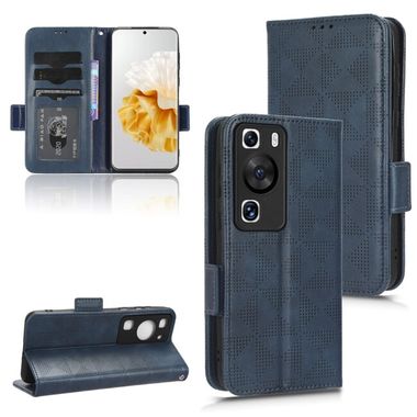Peňaženkové kožené puzdro Symmetrical Triangle na Huawei P60 Pro - Modrá
