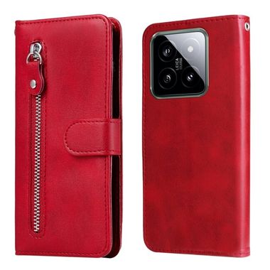 Peňaženkové kožené puzdro Texture Zipper na Xiaomi 14 - Červená