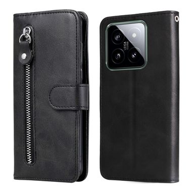 Peňaženkové kožené puzdro Texture Zipper na Xiaomi 14 - Čierna