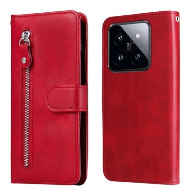 Peňaženkové kožené puzdro Texture Zipper na Xiaomi 14 Pro - Červená